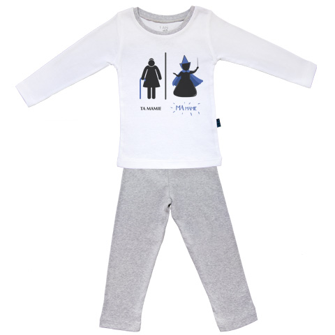 Ma super famille - Ma Mamie la bonne fée - Pyjama Bébé manches longues - Coton - Gris Chiné Ma super famille - Ma Mamie la bonne fée - Pyjama Bébé manches longues - Coton - Gris Chiné