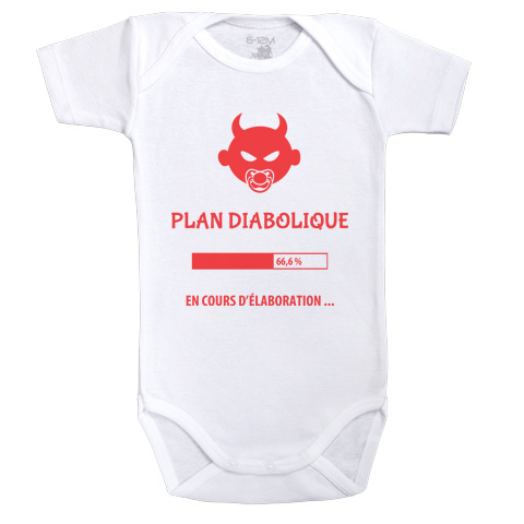 Plan diabolique en cours d’élaboration - Body Bébé manches courtes - Coton - Blanc Plan diabolique en cours d’élaboration - Body Bébé manches courtes - Coton - Blanc