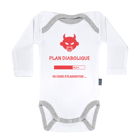 Plan diabolique en cours d’élaboration - Body Bébé manches longues - Coton - Blanc Plan diabolique en cours d’élaboration - Body Bébé manches longues - Coton - Blanc