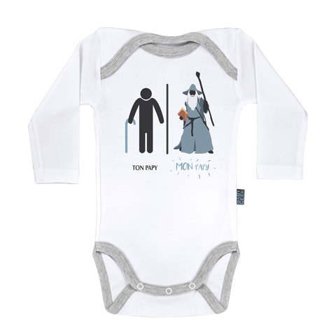 Ma super famille - Mon Papy magicien - Body Bébé manches longues - Coton - Blanc Ma super famille - Mon Papy magicien - Body Bébé manches longues - Coton - Blanc