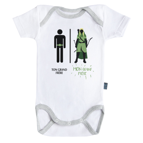 Ma super famille - Mon grand frère elfe - Body Bébé manches courtes - Coton - Blanc - Coutures grises Ma super famille - Mon grand frère elfe - Body Bébé manches courtes - Coton - Blanc - Coutures grises