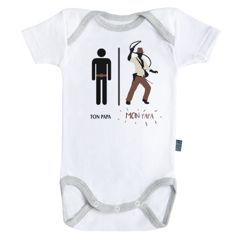 Ma super famille - Mon papa aventurier - Body Bébé manches courtes - Coton - Blanc - Coutures grises Ma super famille - Mon papa aventurier - Body Bébé manches courtes - Coton - Blanc - Coutures grises