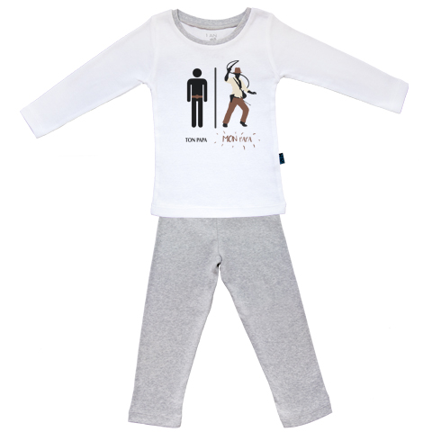Ma super famille - Mon papa aventurier - Pyjama Bébé manches longues - Coton - Gris Chiné Ma super famille - Mon papa aventurier - Pyjama Bébé manches longues - Coton - Gris Chiné