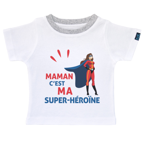 Maman c’est ma super-héroïne - T-shirt Enfant manches courtes - Coton - Blanc