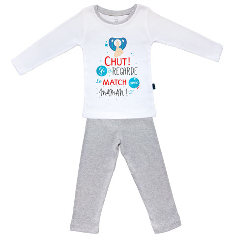 chut je regarde le match avec maman V2 - Pyjama Bébé manches longues - Coton - Gris Chiné chut je regarde le match avec maman V2 - Pyjama Bébé manches longues - Coton - Gris Chiné