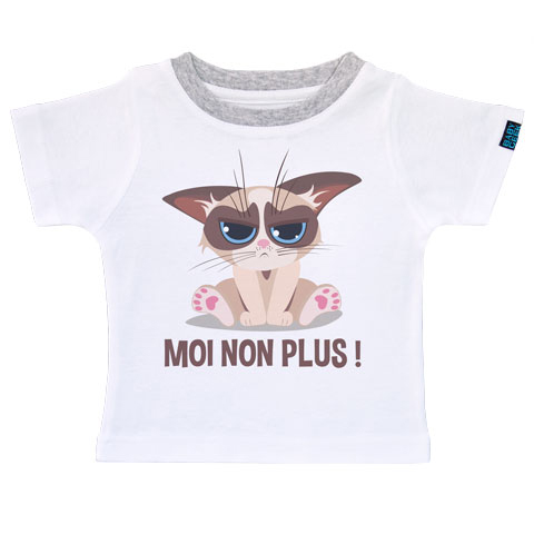 Bébé chat grumpy - Moi non plus - T-shirt Enfant manches courtes - Coton - Blanc Bébé chat grumpy - Moi non plus - T-shirt Enfant manches courtes - Coton - Blanc