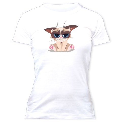 Bébé Chat Grumpy - T-shirt Femme - Coton - Blanc Bébé Chat Grumpy - T-shirt Femme - Coton - Blanc