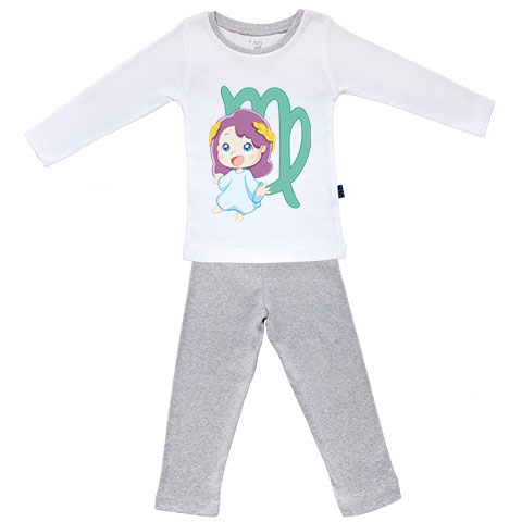 Signe du zodiaque - Vierge - Pyjama Bébé manches longues - coton blanc et gris