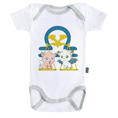 Signe du zodiaque - Balance - Body Bébé manches courtes - coton blanc et gris
