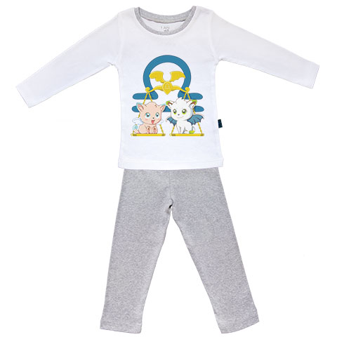 Signe du zodiaque - Balance - Pyjama Bébé manches longues - coton blanc et gris