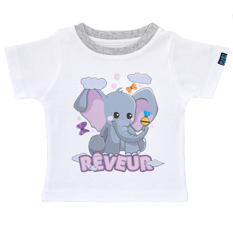 Éléphant rêveur - T-shirt Enfant manches courtes - Coton - Blanc Éléphant rêveur - T-shirt Enfant manches courtes - Coton - Blanc