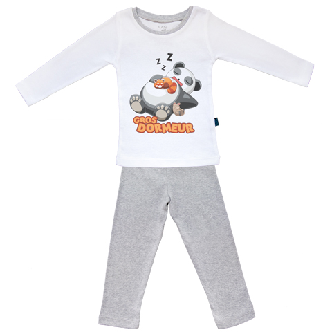 Panda gros dormeur - Pyjama Bébé manches longues - Coton - Gris Chiné
