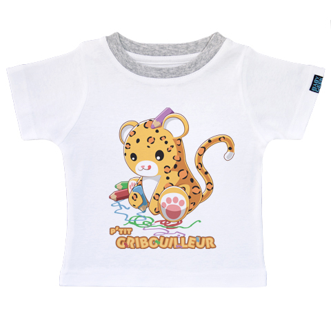 Leopard gribouilleur - T-shirt Enfant manches courtes - Coton - Blanc Leopard gribouilleur - T-shirt Enfant manches courtes - Coton - Blanc