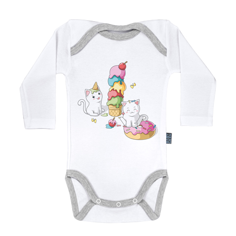 Petits chats gourmands - Body Bébé manches longues - Coton - Blanc Petits chats gourmands - Body Bébé manches longues - Coton - Blanc