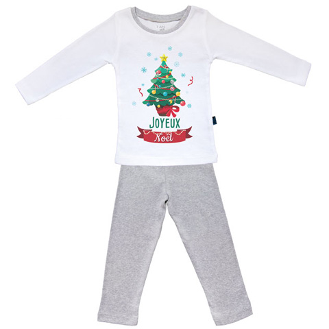 Joyeux Noël - Pyjama Bébé manches longues - Coton - Gris Chiné