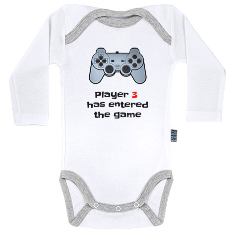 Player 3 has entered the game - Body Bébé manches longues - Coton - Blanc Player 3 has entered the game - Body Bébé manches longues - Coton - Blanc