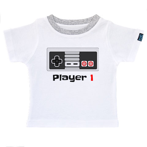 Player 1 rétro - T-shirt Enfant manches courtes -  coton blanc et gris