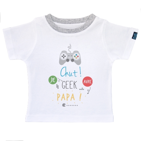 Chut je geek avec papa - T-shirt Enfant manches courtes - Coton - Blanc