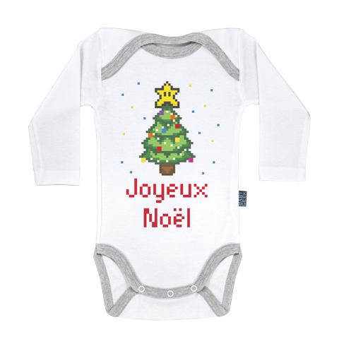 Joyeux Noël pixel - Body Bébé manches longues - Coton - Blanc
