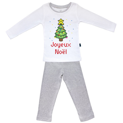 Joyeux Noël pixel - Pyjama Bébé manches longues - Coton - Gris Chiné Joyeux Noël pixel - Pyjama Bébé manches longues - Coton - Gris Chiné