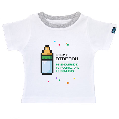 Item biberon pour bébé gamer - T-shirt Enfant manches courtes - Coton - Blanc