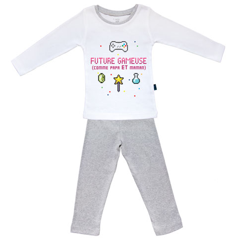 Future gameuse comme papa et maman - Pyjama Bébé manches longues - Coton - Gris Chiné Future gameuse comme papa et maman - Pyjama Bébé manches longues - Coton - Gris Chiné