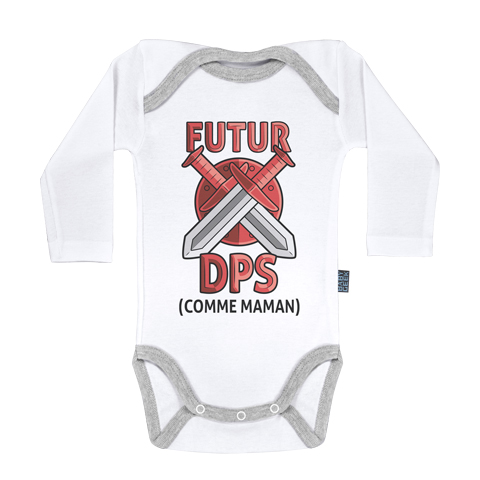 Futur DPS comme maman (version garçon) - Body Bébé manches longues - Coton - Blanc - Coutures grises