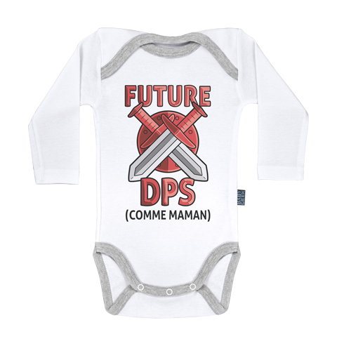 Future DPS comme maman (version fille) - Body Bébé manches longues - Coton - Blanc - Coutures grises