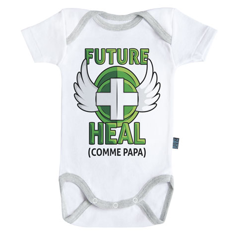 Future Heal comme papa (version fille) - Body Bébé manches courtes - Coton - Blanc - Coutures grises