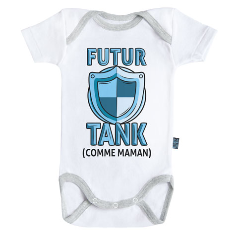 Futur tank comme maman (version garçon) - Body Bébé manches courtes - Coton - Blanc - Coutures grises