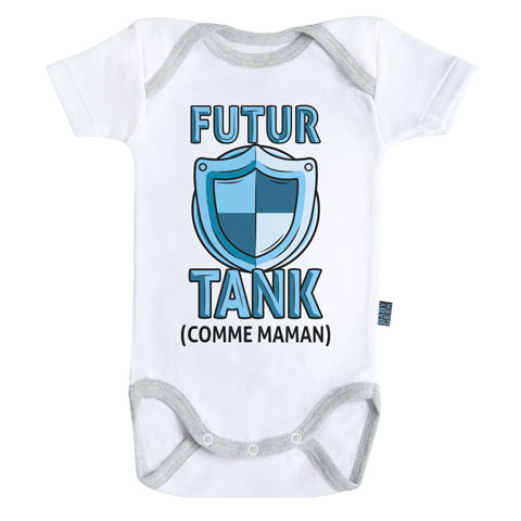 Futur tank comme maman (version garçon) - Body Bébé manches courtes - Coton - Blanc - Coutures grises Futur tank comme maman (version garçon) - Body Bébé manches courtes - Coton - Blanc - Coutures grises
