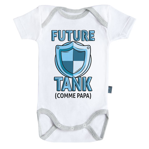 Future tank comme papa (version fille) - Body Bébé manches courtes - Coton - Blanc - Coutures grises