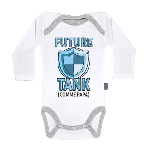 Future tank comme papa (version fille) - Body Bébé manches longues - Coton - Blanc - Coutures grises