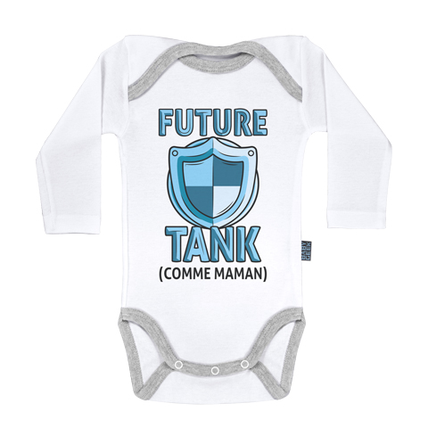 Future tank comme maman (version fille) - Body Bébé manches longues - Coton - Blanc - Coutures grises