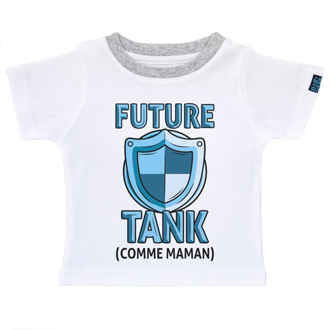 Future tank comme maman (version fille) - T-shirt Enfant manches courtes - Coton - Blanc col gris
