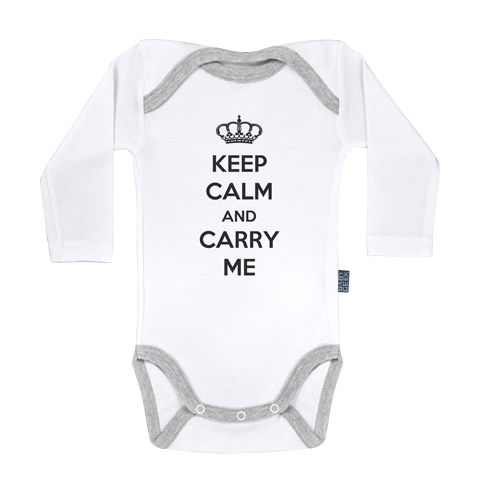 Keep Calm and Carry me - Body Bébé manches longues - Coton - Blanc Keep Calm and Carry me - Body Bébé manches longues - Coton - Blanc
